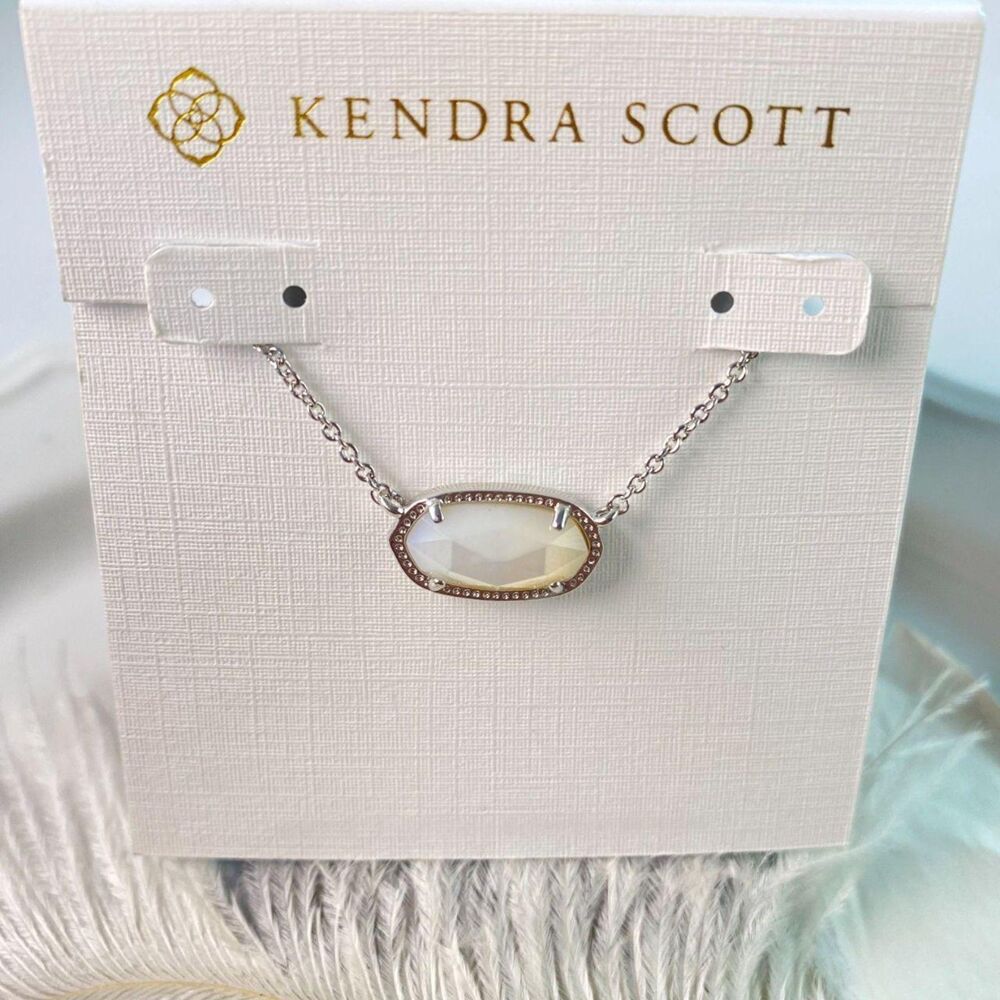 NWT Kendra Scott Elisa Ivory Mother-of-Pearl Silver Pendant Necklace - Picture 5 of 16